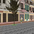 Traditional Arcade Street With Pedestrian And Historic Buildings