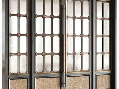 Classic Double Doors With Decorative Glass Panels And Black Frames Red Accents 3d model