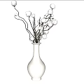 White Vase With Blooming White Flowers And Branches In Minimalist Design