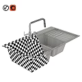 Modern Black Double Bowl Kitchen Sink With Golden Faucet And Drainboard