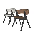 Modern Single Chair With Wooden Frame Curved Backrest And Upholstered Seat Light Gray Brown