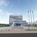 Modern Office Building Featuring White Exterior Sleek Lines And Surrounding Greenery