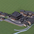 Traditional Ancient Architecture With Multi Tiered Roof Curved Eaves Courtyard And Green Hills