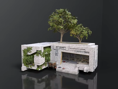Modern Concrete Building Design Featuring Roof Trees And Wall Greenery 3d model