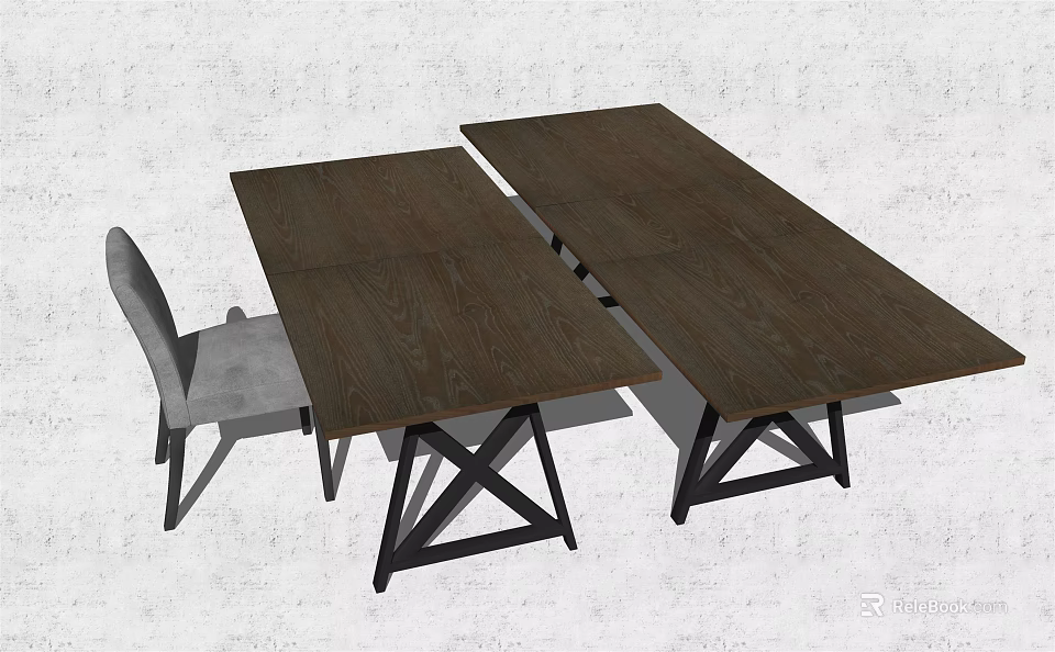 Modern Dining Table Set With Wooden Tabletop And Black X Shaped Legs Including Chair 3d model 