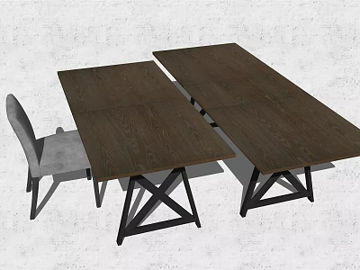 Modern Dining Table Set With Wooden Tabletop And Black X Shaped Legs Including Chair 3d model