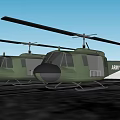 Two Green Army Helicopters Landed on Ground Under Blue Sky