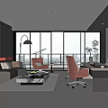Modern Office Interior Design With Spacious Layout Desk Sofa And Large Windows 3d model