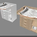 Wooden and White Baby Crib with Storage Drawers and Patterned Mattress