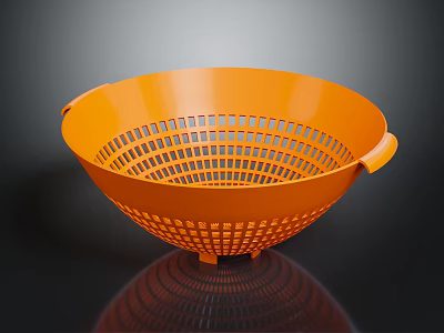 Orange Plastic Colander With Drainage Holes And Handles For Kitchen Use 3d model