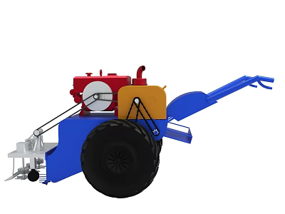 Agricultural Machinery Featuring Blue Frame Red Engine Yellow Component And Large Tire 3d model