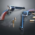 Vintage Revolvers With Wooden Grips And Scattered Bullets On Dark Background