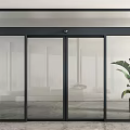 Modern Sliding Glass Door With Black Frame Clean Interior And Potted Plant