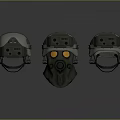 Tactical Weapon Helmets with Transparent Visors Red Yellow Indicators and Gray Green Military Design