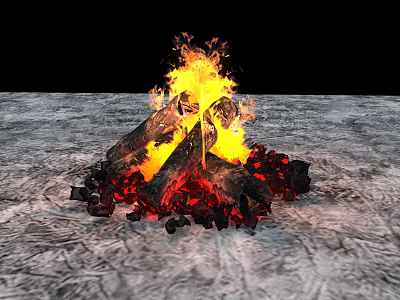 Garden Ornament Bonfire With Burning Logs Flames And Gray Textured Ground 3d model