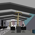 Modern Hair Beauty Salon Interior Design With Black Styling Chairs And Gold Hanging Lights