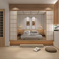 Japanese Style Hotel Guest Room With Tatami Bed Wooden Sliding Doors And Minimalist Design