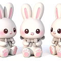 Cute Three White Rabbit Dolls With Big Eyes Pink Ears Bow Ties And Soft Paws