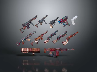 Various Weapon Models Featuring Different Types In Floating 3D Display Design 3d model