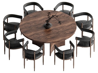 Wind Dining Table and Chair Combination Round Table 3d model