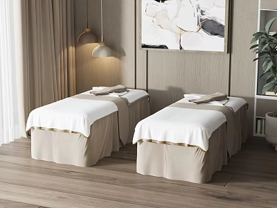 Two Massage Beds With White Sheets And Beige Skirts In Modern Interior Design 3d model