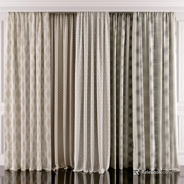 Various Textured Curtain Styles in Neutral Tones for Home Interior Design 3d model 