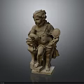 Classical Child Sculpture With Pedestal Base Holding Mirror And Intricate Details