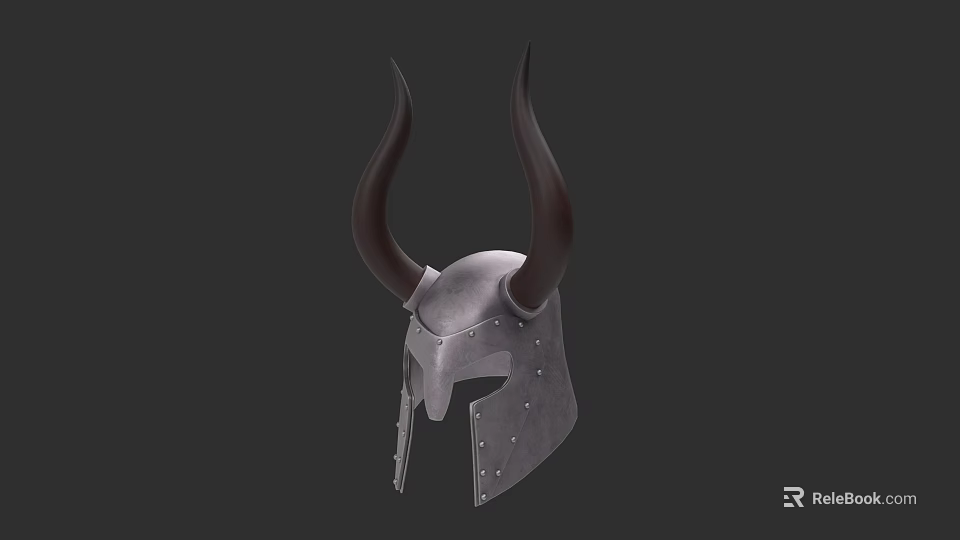 Vintage Horned Metal Helmet With Decorative Horns And Rivet Details 3d model 
