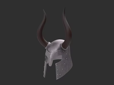 Vintage Horned Metal Helmet With Decorative Horns And Rivet Details 3d model