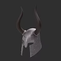 Vintage Horned Metal Helmet With Decorative Horns And Rivet Details