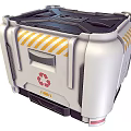 Industrial Equipment Metal Container With Yellow Warning Stripes And Recycling Symbol Structural Design