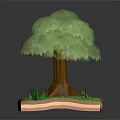 Tree With Green Leaves And Brown Trunk On Grass Patch With Small Flowers 3d model