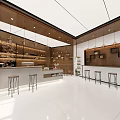 Modern Cafe Interior With Open Layout Bar Counter Stools Wooden Decor And White Floor Tiles