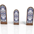 Architectural Arched Stained Glass Windows With Wooden Frames And Colorful Patterns