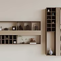 Modern Wooden Decorative Cabinet with Display Shelves Tea Set Books and Potted Plant