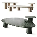 Modern Green Marble Coffee Table With Irregular Surface And Cylindrical Black Legs 3d model