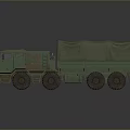 Green Military Tank Transport Truck With Canvas Covered Cargo And Multiple Wheels