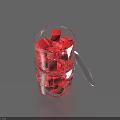 Transparent Glass Cup With Handle Filled With Red Cube Shaped Objects For Daily Use