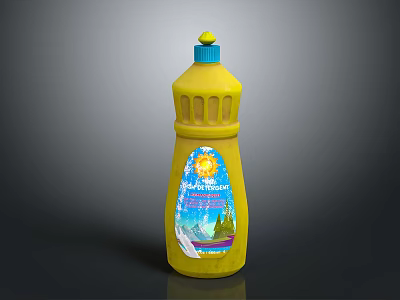 Yellow Plastic Bottle Featuring Sunflower Label And Scenic Design On Container 3d model