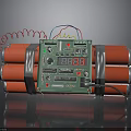 Bomb Weapon With Red Explosive Cylinders Green Control Panel Digital Display And Colorful Wires