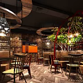 Modern Restaurant Interior Design With Green Plant Wall Staircase Display Shelves And Lighting