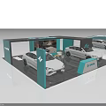 Nezha Auto Exhibition Booth With Two Cars Display And Design Elements 3d model