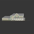Detailed 3D Residential House Model With Gabled Roofs Green Lawn And Porch
