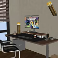 Wooden Desk With Sunlight Through Blinds Monitor Keyboard Lamp And Small Decor Items For Workspace
