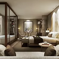 Modern Hotel Guest Room Interior With Comfortable Bed Sofa And Decorative Art