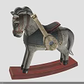 Vintage Wooden Rocking Horse With Gray White Body Red Base And Decorative Saddle Details