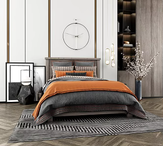 Modern background double bed 3d model
