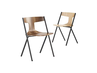 Modern Leisure Chairs With Wooden Seat Backrest And Black Metal Legs 3d model