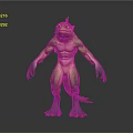 Fantasy Lizard Creature 3D Model With Green And Pink Muscular Body Standing Posture