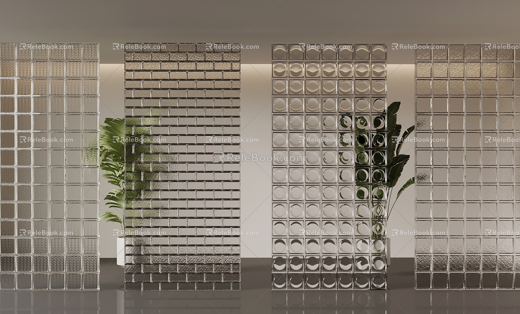 Modern glass brick partition 3d model